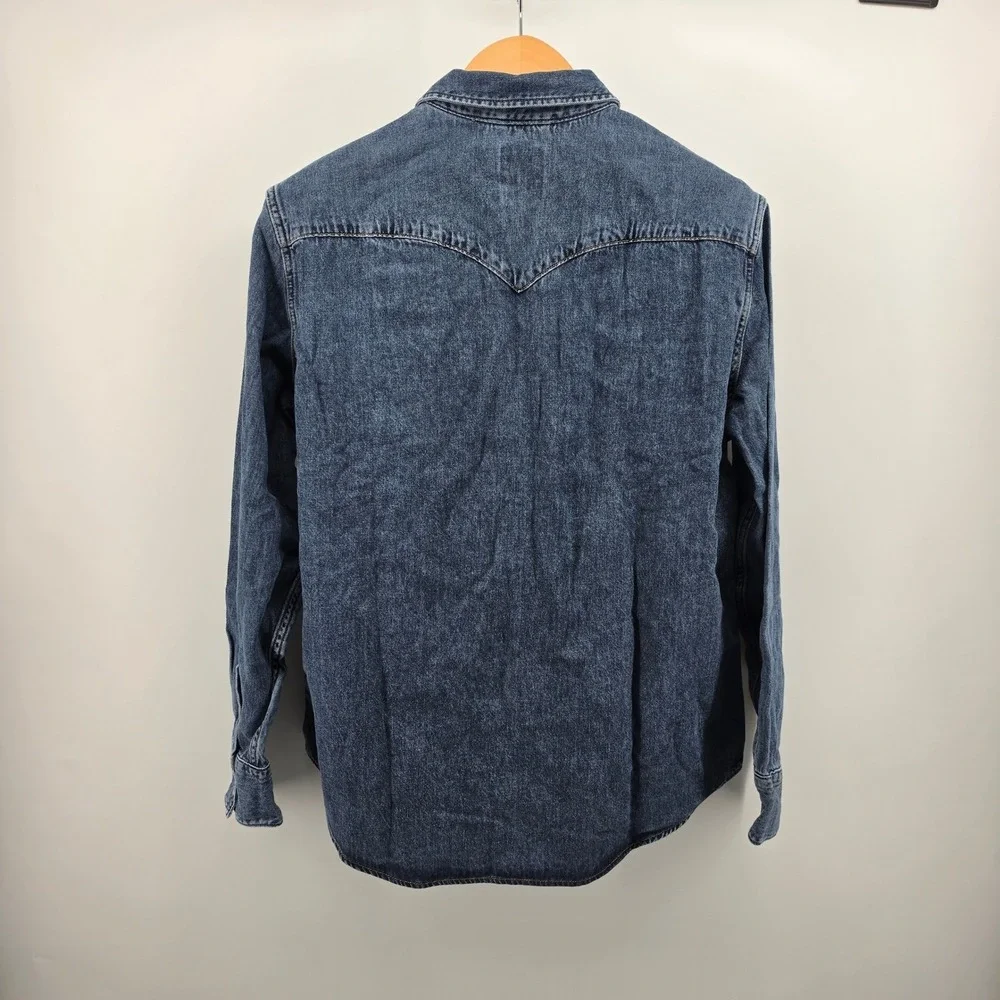 Levis Barstow Western Denim Shirt Mens Large Dark Wash Pearl Snap Thermoadapt